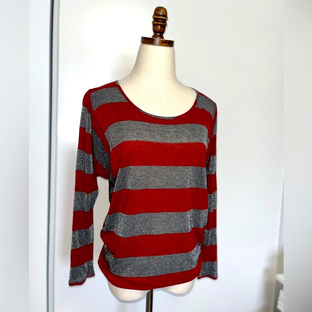 Red & Silver Dolman Long Sleeve